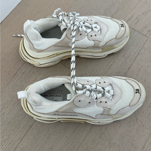 Balenciaga Triple S Leather Trainers White - Picture 7 of 9